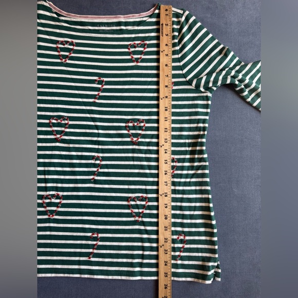 Talbots Bateau Neck Tee Candy Cane Holiday Stripe Women’s SZ XL Green White - Picture 9 of 9